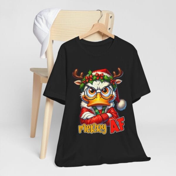 Merry AF" Funny Christmas Duck T-Shirt – Bring Humor to Your Holiday Style! - Image 2