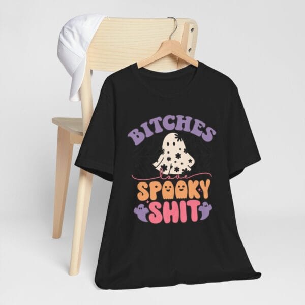 Get into the Halloween Spirit with the Bold 'Bitches Love Spooky Shit' Graphic Tee!