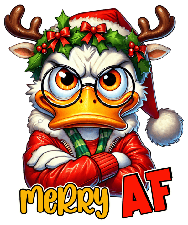 Merry AF" Funny Christmas Duck T-Shirt – Bring Humor to Your Holiday Style! - Image 3