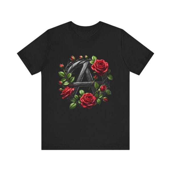 Unisex Tee: Rock and Roll Metal Anarchy Symbol with Roses Design